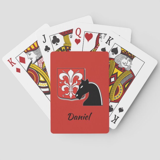 Medieval Red and Black Knight and Shield  Poker Cards (Back)