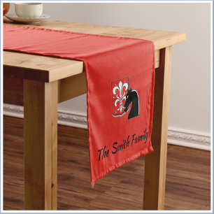 Medieval Red and Black Knight and Shield Short Table Runner