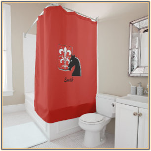 Medieval Red and Black Knight and Shield Shower Curtain