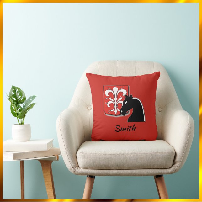 Medieval Red and Black Knight and Shield  Throw Pillow (Creator Uploaded)