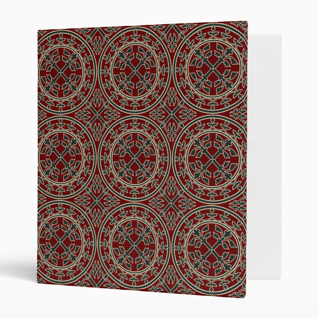 Medieval Red Green Beige Wreath Leaves Romanesque 3 Ring Binder (Front/Inside)
