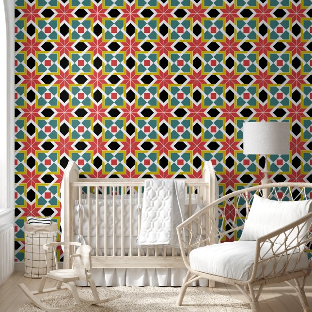 Medieval Red Green Black Saltire Cross Pattern Wallpaper (Kids)