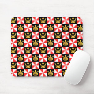 Medieval Red White Black Faux Gold Crown Pattern Mouse Pad