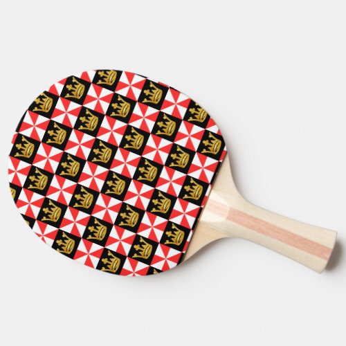 Medieval Red White Black Faux Gold Crown Pattern Ping Pong Paddle