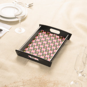 Medieval Red White Black Faux Gold Crown Pattern Serving Tray