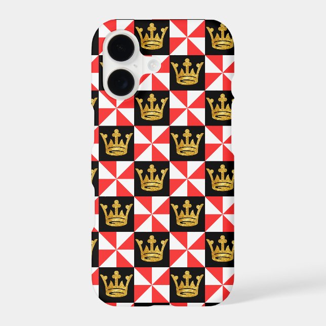 Medieval Red White Faux Gold Crown Pattern Case-Mate iPhone Case (Back)