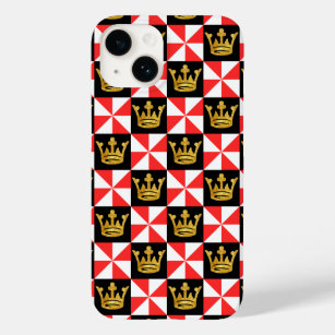 Medieval Red White Faux Gold Crown Pattern Case-Mate iPhone 14 Case