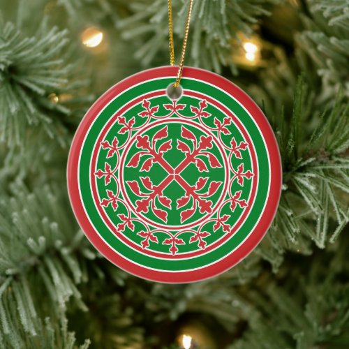 Medieval Red White Green Wreath Leaves Romanesque  Ceramic Ornament