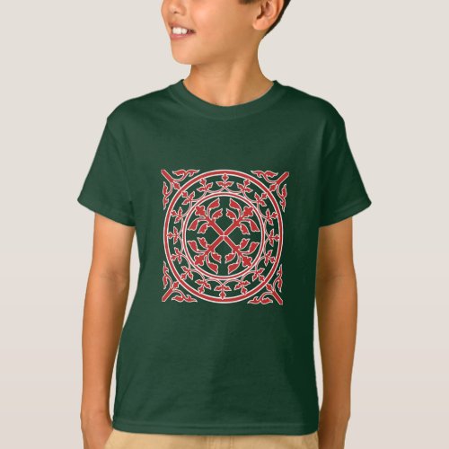 Medieval Red White Green Wreath Leaves Romanesque T_Shirt