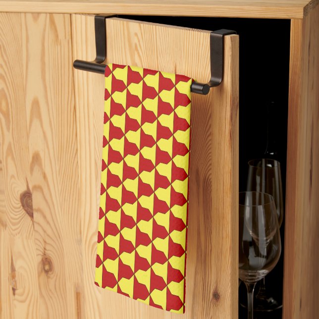 Medieval Red Yellow Ferrer Derby Heraldic Pattern Kitchen Towel (Thirds Fold)