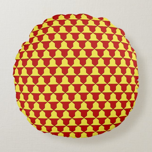 Medieval Red Yellow Ferrer Derby Heraldic Pattern Round Pillow (Front)