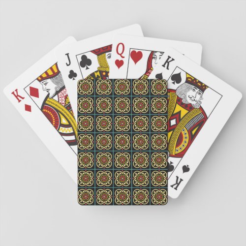Medieval Red Yellow Flower Lilies Vintage Pattern Poker Cards