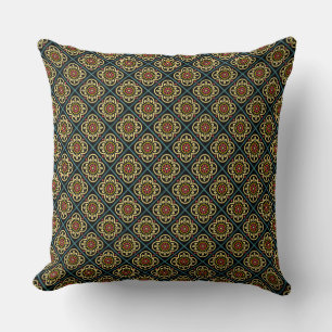 Medieval Red Yellow Flower Lilies Vintage Pattern Throw Pillow