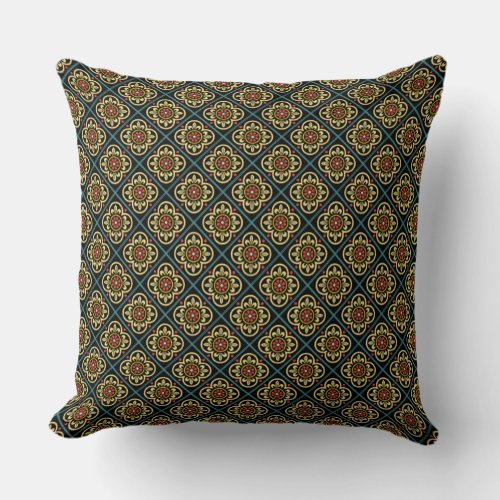 Medieval Red Yellow Flower Lilies Vintage Pattern Throw Pillow
