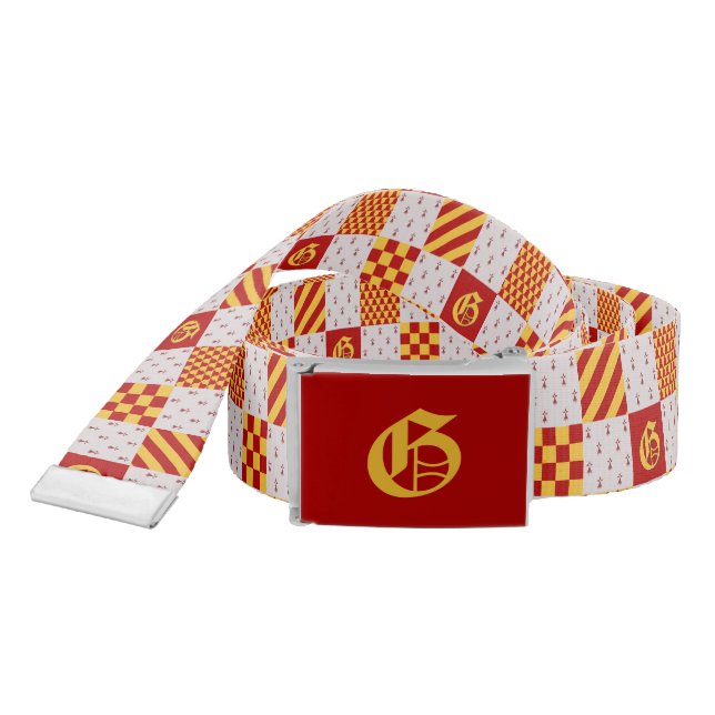 Medieval Red Yellow Gray Ermine Heraldic Pattern Belt (Snake)