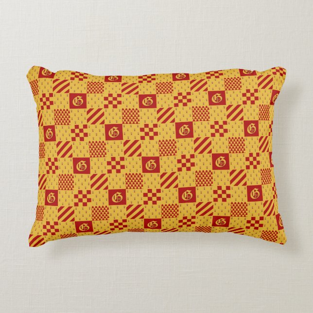 Medieval Red Yellow Magical Fantasy Heraldic Accent Pillow (Front)