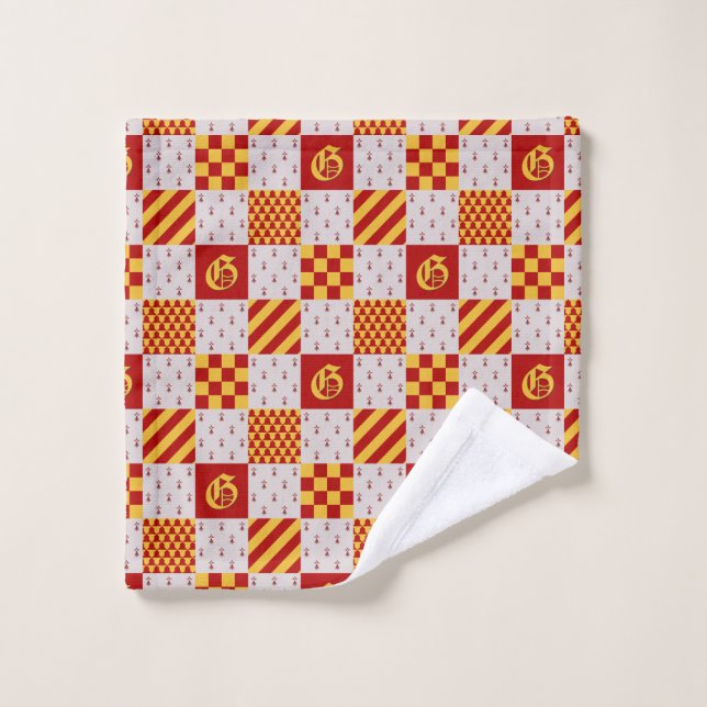 Medieval Red Yellow Magical Fantasy Heraldic Bath Towel Set (Wash Cloth)