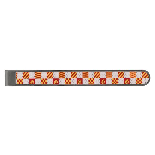 Medieval Red Yellow Magical Fantasy Heraldic Gunmetal Finish Tie Bar (Front)