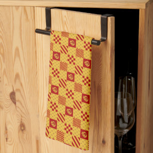 Medieval Red Yellow Magical Fantasy Heraldic Kitchen Towel