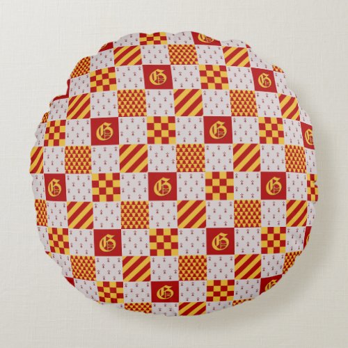 Medieval Red Yellow Magical Fantasy Heraldic Round Pillow