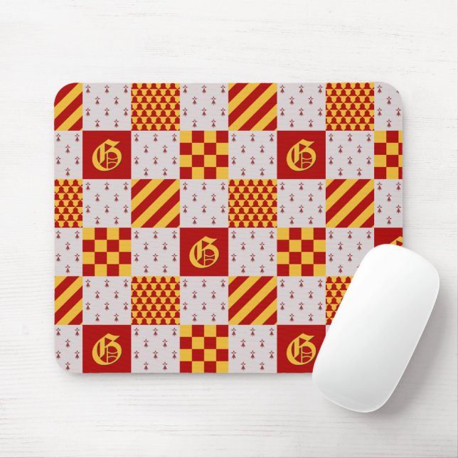 Medieval Red Yellow Magical Heraldic Pattern Mouse Pad (With Mouse)