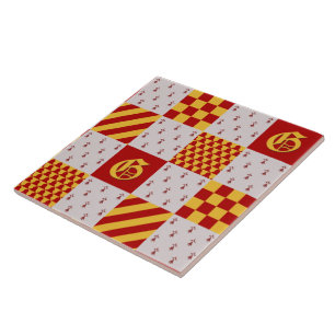 Medieval Red Yellow Vair Ermine Heraldic Pattern Ceramic Tile