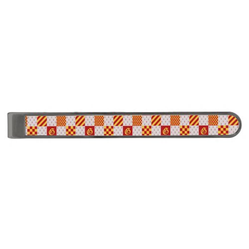 Medieval Red Yellow Vair Ermine Heraldic Pattern Gunmetal Finish Tie Bar