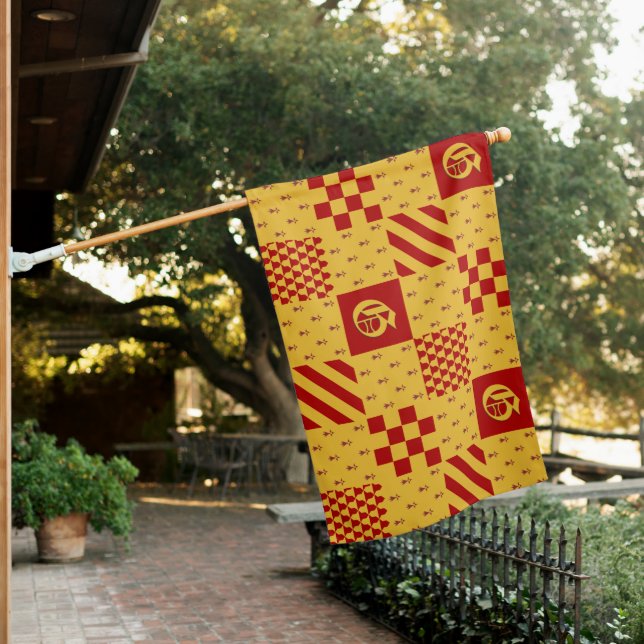 Medieval Red Yellow Vair Ermine Heraldic Pattern House Flag (In SItu)