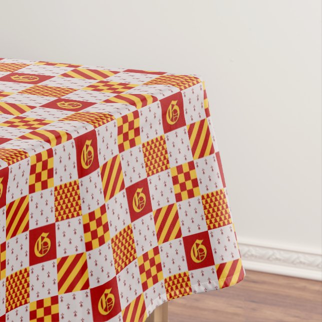 Medieval Red Yellow Vair Ermine Heraldic Pattern Tablecloth (In Situ)