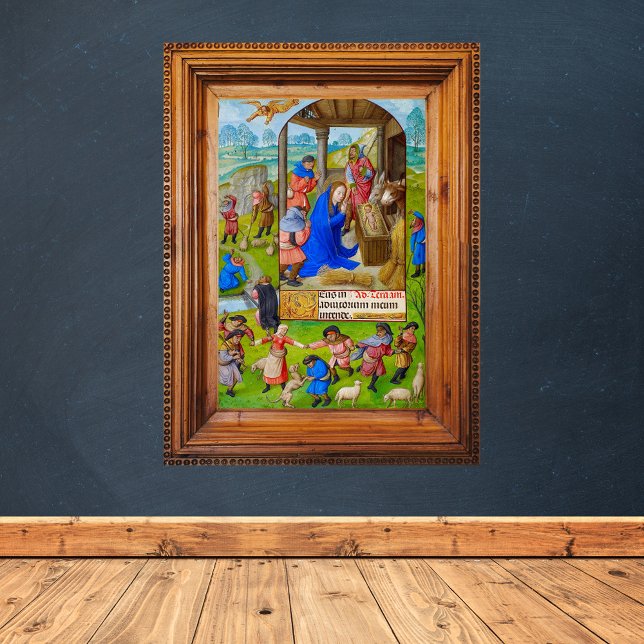 Medieval Religious Christian Christmas Nativity Poster (Vintage Religious Catholic Christian Christmas Nativity Scene from a Medieval Illuminated Manuscript)