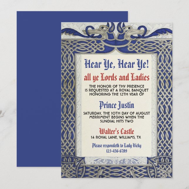 Medieval Renaissance Birthday Invitation (Front/Back)