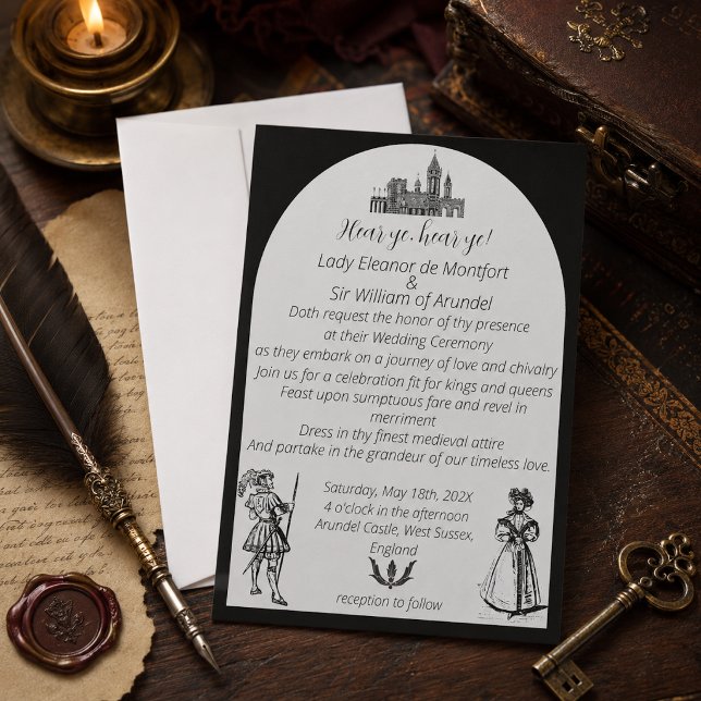 Medieval Renaissance Black Arch Wedding Invitation (Creator Uploaded)