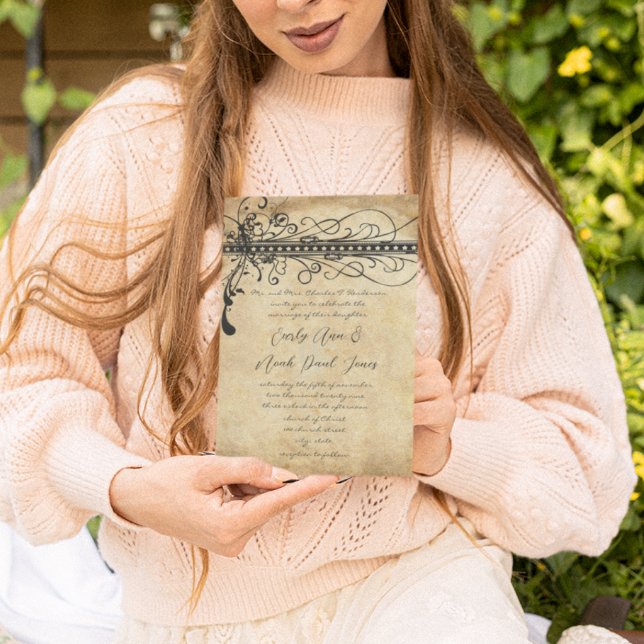 Medieval Renaissance Black Funky Elegant Swirls Invitation (Creator Uploaded)