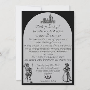 Medieval Renaissance Black White Arch Wedding Invitation