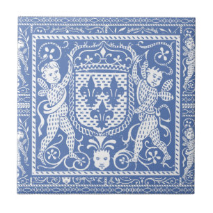 Medieval Renaissance Blue and White Cherubs Tile