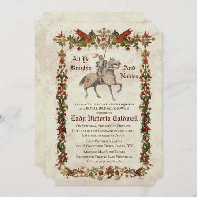Medieval Renaissance Bridal Shower Invitation (Front/Back)