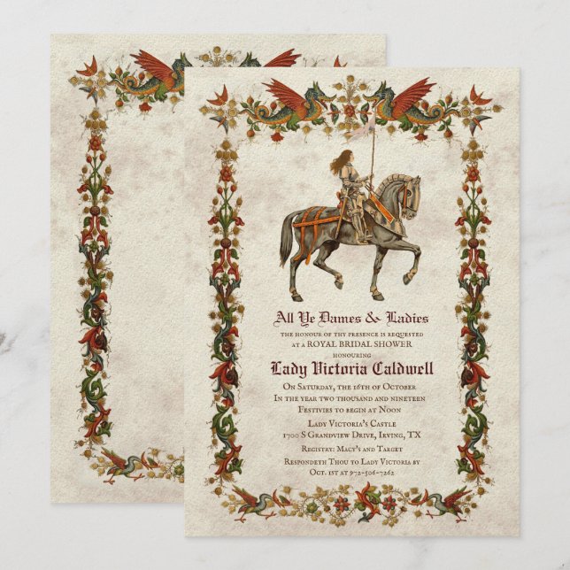 Medieval Renaissance Bridal Shower Invitation (Front/Back)