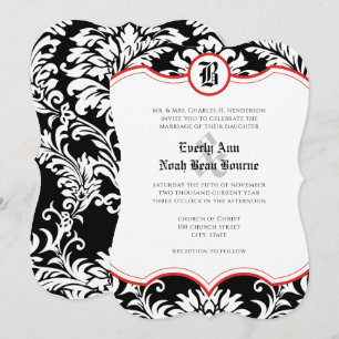  Medieval Renaissance Damask Red Accents Wedding Invitation