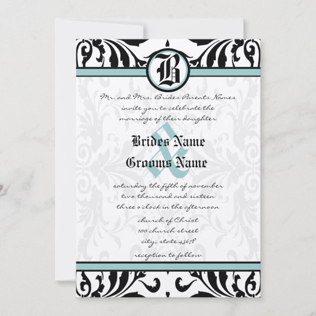 Medieval Renaissance Damask Wedding Invitation (Front)