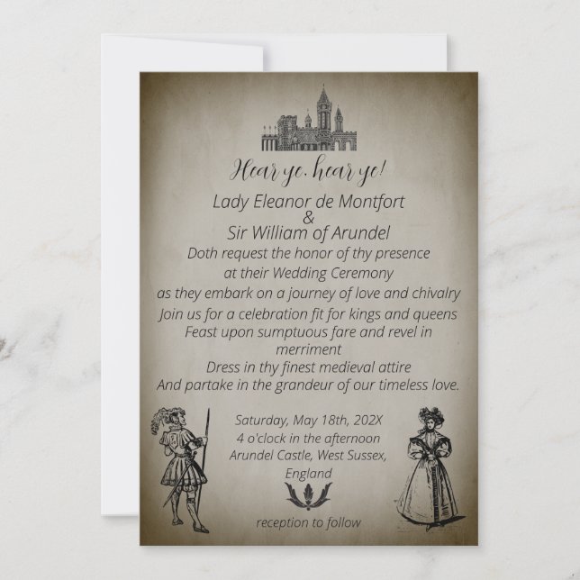Medieval Renaissance Dark Parchment Wedding Invitation (Front)