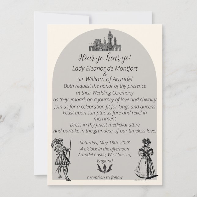 Medieval Renaissance Engraved Arch Wedding Invitation (Front)