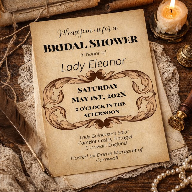 Medieval Renaissance Faux Parchment Bridal Shower Invitation (Creator Uploaded)