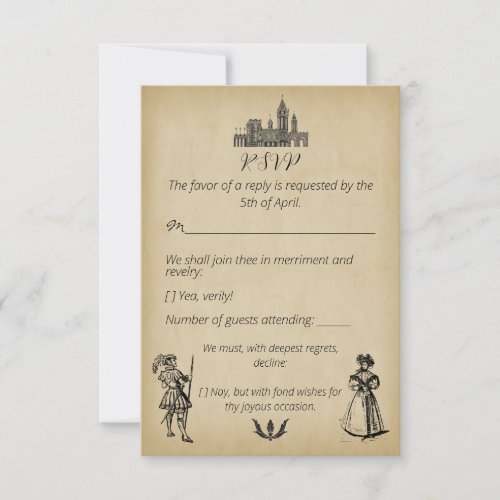 Medieval Renaissance Faux Parchment Wedding RSVP Card
