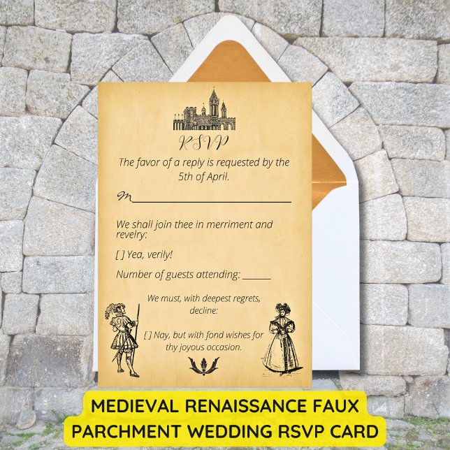 Medieval Renaissance Faux Parchment Wedding RSVP Card (Medieval Renaissance Faux Parchment Wedding RSVP Card)