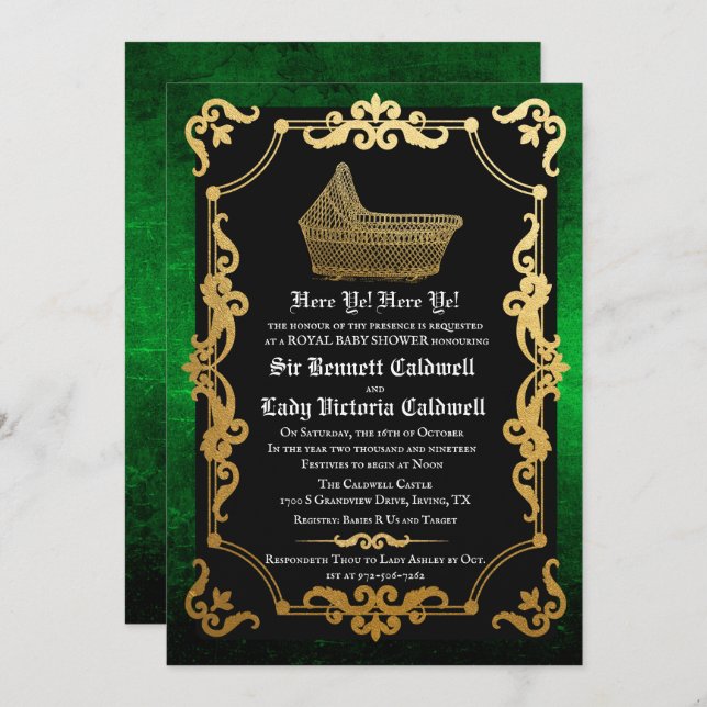Medieval Renaissance Goth Baby Shower Invitation (Front/Back)