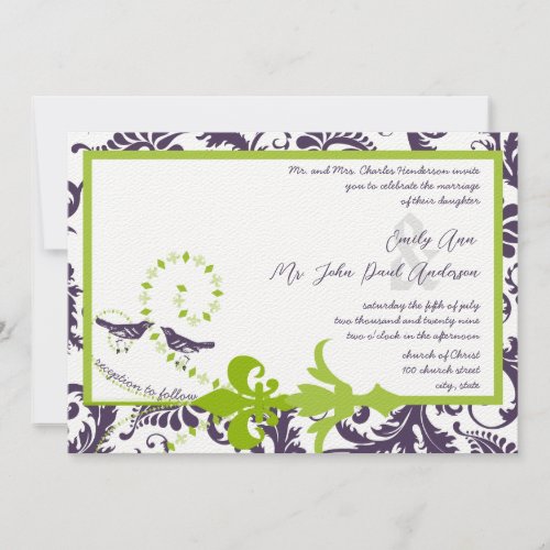 Medieval Renaissance Green Purple Floral Damask Invitation