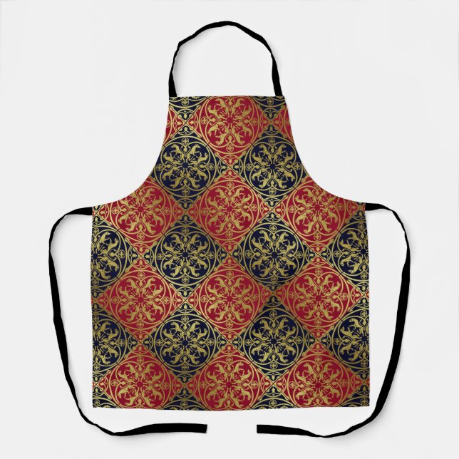 Medieval Renaissance Herald Lion Leopard Metallic  Apron (Front)