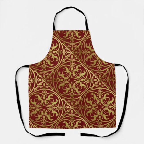 Medieval Renaissance Herald Lion Leopard Metallic  Apron