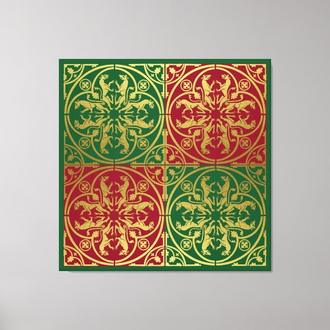 Medieval Renaissance Herald Lion Leopard Metallic  Canvas Print (Front)