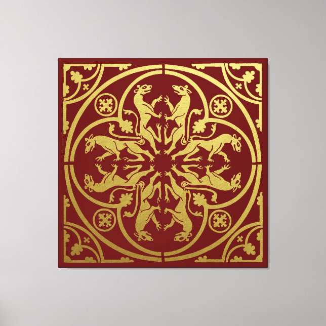 Medieval Renaissance Herald Lion Leopard Metallic  Canvas Print (Front)
